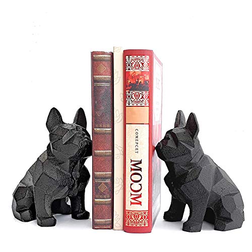 Ambipolar Decorative Bookends Geometric Dog Theme , Heavy Duty Cast Iron, Dog Statue, Vintage Shelf Decor, Antique Black (2 Pack), T5-8