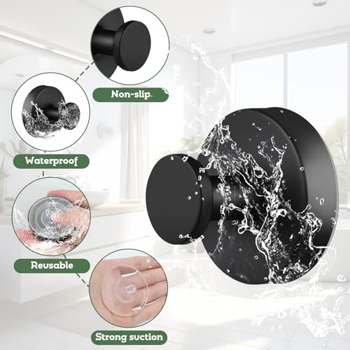 4 Stück Saugnäpfe Mit Haken Belastbar 8kg Ohne Bohren Schwarz Saughaken Handtuchhalter Selbstklebende Haken Extra Stark Wandhaken für Badezimmer Küche Glatte Fenster Wand Glas
