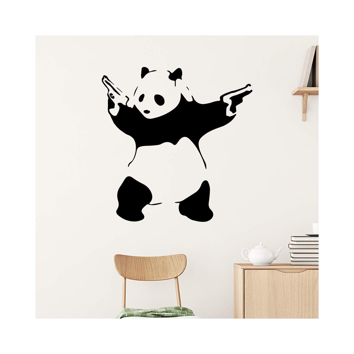 StickerDeen | Banksy Panda Pistol Gun Sticker Nursery Bedroom Living Room Decoration Removable Decal Peel & Stick Wall Art Vinyl Decals (Large) (Black)