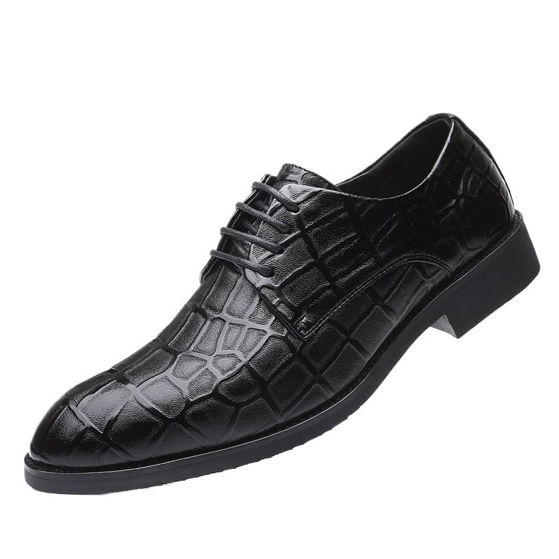 Mens French Leather Oxford Shoes Lace Up Pointed Toe Low Top Block Heel Non Slip Casual Dress Shoes for Work Formal and Business - Main Image