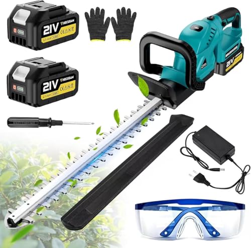 52cm Taille-Haies sans Fil avec Batterie 2 * 4.0 Ah, Moteur sans Balais, SK5 Double Lame de Coupe, Écartement 17mm, Taille Haie Batterie avec Tête Pivotante 180° Réglable pour Arbustes de Jardin