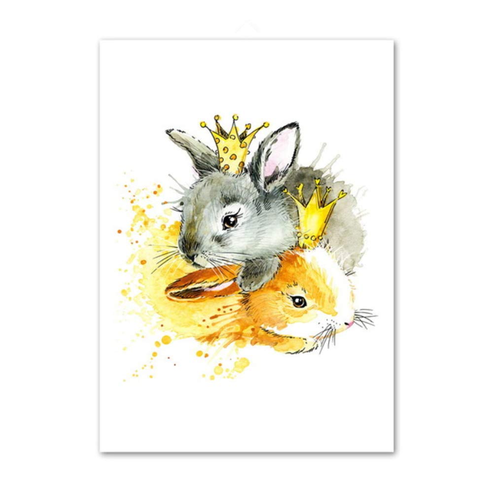 Imprimir Pinturas en lienzo Arte de la corona del conejo Carteles y pinturas de animales para la sala de estar Arte de la pared Cuadros decorección 40x60 cm x3 /15.7 "x 23.6" Con marco