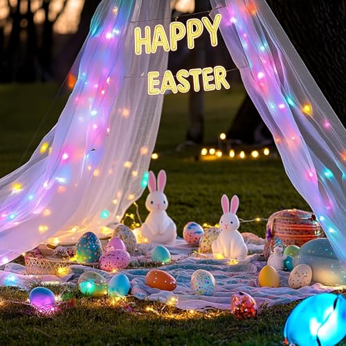 Image of Dazzle Bright 300 LED Easter String Lights, 100 FT Colorful Connectable Waterproof String Lights Clear Wire with 8 Modes, Easter Decorations for Indoor Outdoor Party Yard Garden (Pastel)