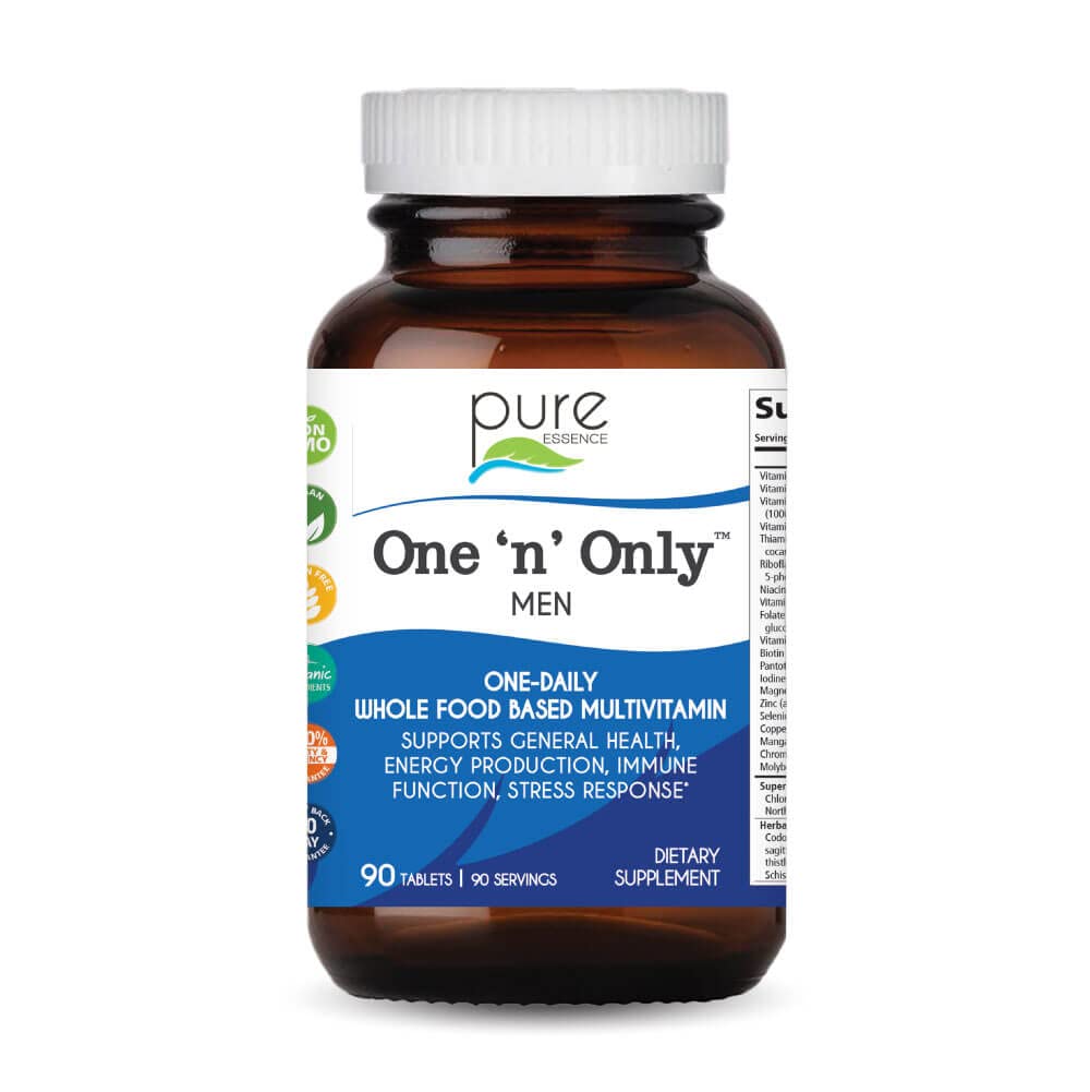 PURE ESSENCE LABSOne N Only Multivitamin for Men, Natural One a Day Herbal Supplement with Vitamin D3, B12, and Biotin with Whole Foods, 90 Tablets