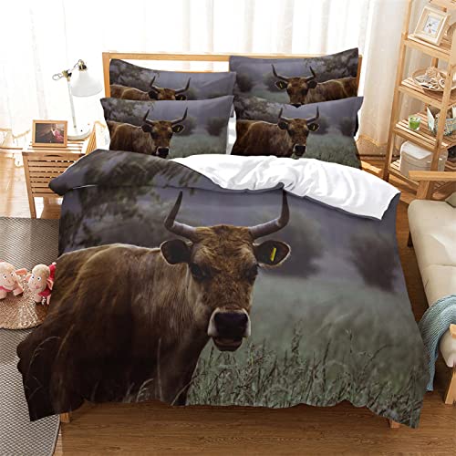 BettwäSche 155x220 Dunkelgraue Kuh 110gsm Mikrofaser BettwäSche-Sets - Weiche Und Angenehme Schlafkomfort - 2 KissenbezüGe 80x80 cm- Warm Bettbezug Mit ReißVerschluss Cover