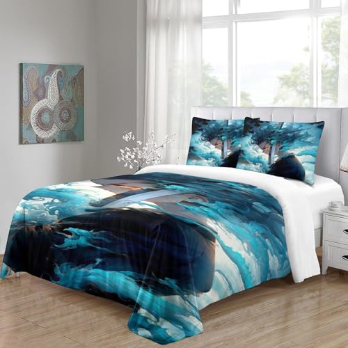 Parure de lit style japonais pour chambre d'adolescent et adulte déco animation 3 pièces double