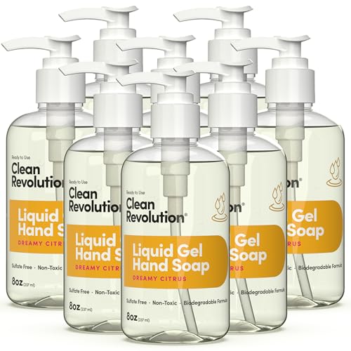 Image of Clean Revolution Liquid Gel Hand Soap with Real Essential Oils - Sulfate-Free Gel Hand Wash, Moisturizing & Non Toxic Formula, Made in the USA (Dreamy Citrus) 8 Fl Oz, Pack of 8
