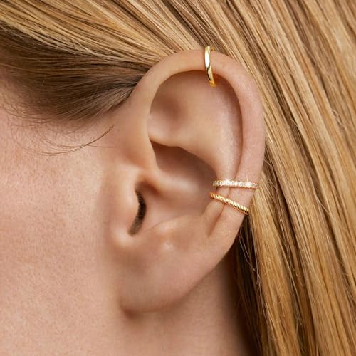 Moodear Thin Chunky Ear Cuffs Non Piercing for Women - Dainty 14K Gold Plated/Sterling Silver Cuff Earrings Trendy Cubic Zirconia Huggie Hoop Cartilage Earring Jewelry Gifts3