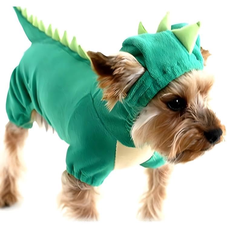 Delifur Dinosaur Dog Halloween Costume Pet Dino Hoodie for Small Dogs Cats (XS, Green) - image 2