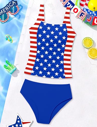 Image of Girls Tankini Swimsuit Solid Color Blocking Two Piece Bathing Suit Ruched Slimming Teen Girls' Swimwear for 9-18Years