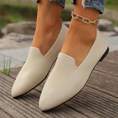 Women’s Flats Shoes Pointed Toe Ballet Dressy Comfortable Mesh Breathable Knitted Slip On Loafers Low Top Non-Slip Flat Lightweight Solid Color Casual Dance Ballerina Dress Shoes4