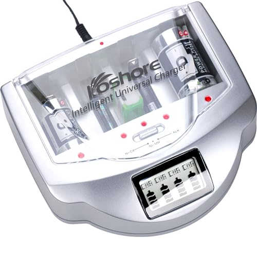 Koshore Battery Charger, Balance Charger Discharger Compatible for AA, AAA, C, D, 9V Ni-MH Ni-CD Rechargeable Batteries and Alkaline Batteries,Charger with FCC & UL Certified,Wite