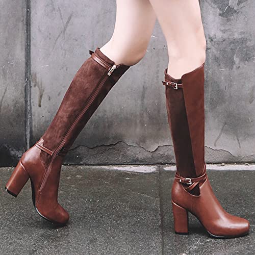 UniqueStride Womens Knee High Riding Boots Buckle Chunky High Heels Zip Up Knee High Boots4