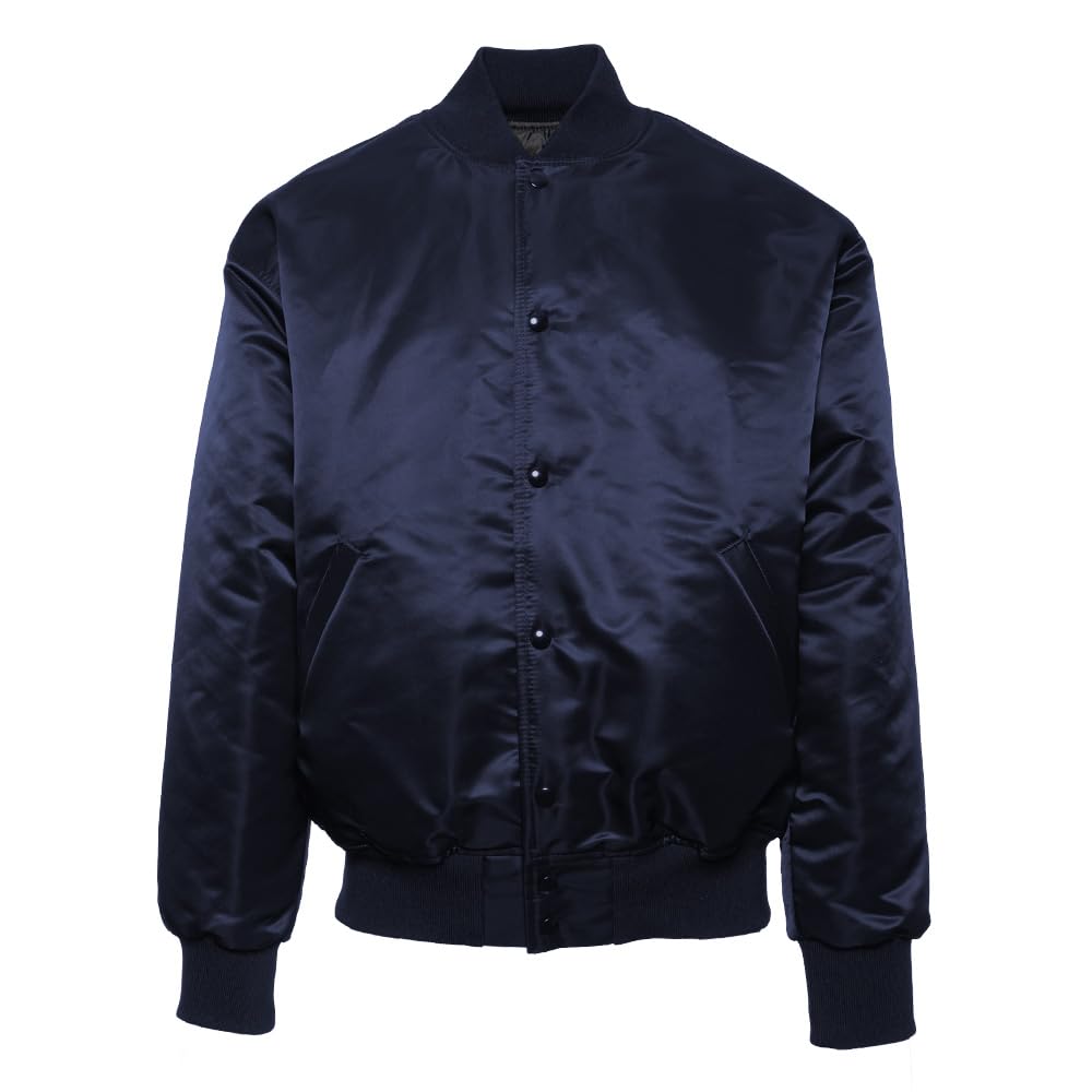 GAME Apparel Pro Satin Baseball Jacket, Classic Varsity Style, Black, Snap Button Front