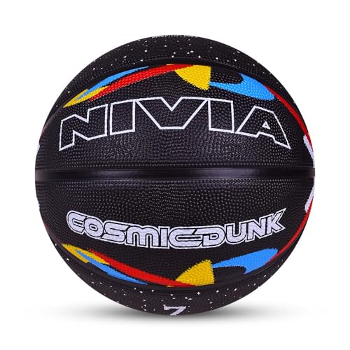Image of Nivia Cosmic Dunk Basketball, for Men & Women, Durable Molded Rubber Ball with Pebbled Grip, Butyl Bladder, and Nylon Winding for Indoor & Outdoor Play (Size 7, Multicolor)