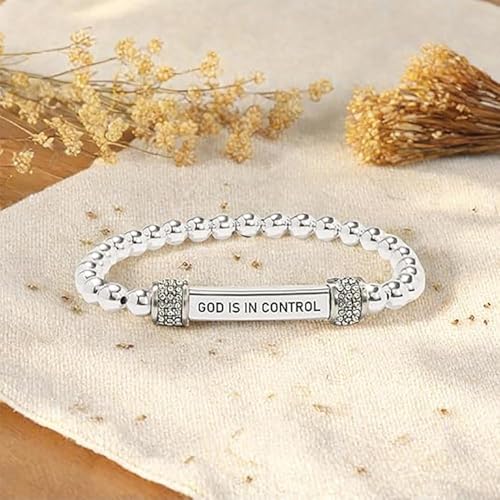 God Is In Control Dainty CZ Beaded Stretch Bracelet, Motivational Stainless Steel Engraving Tube Bracelets Inspirational Chain Crystal Energy Faith Jewelry for Women Men4