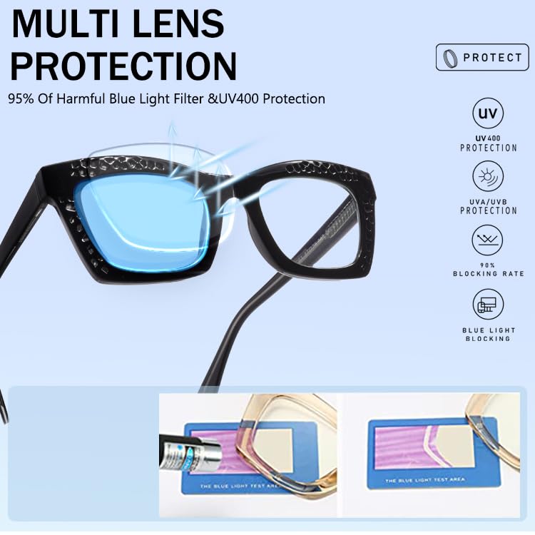 Image of 3 pack style Spring hinge Readers Blue Light Blocking Computer Square Reading Glasses for Women Men
