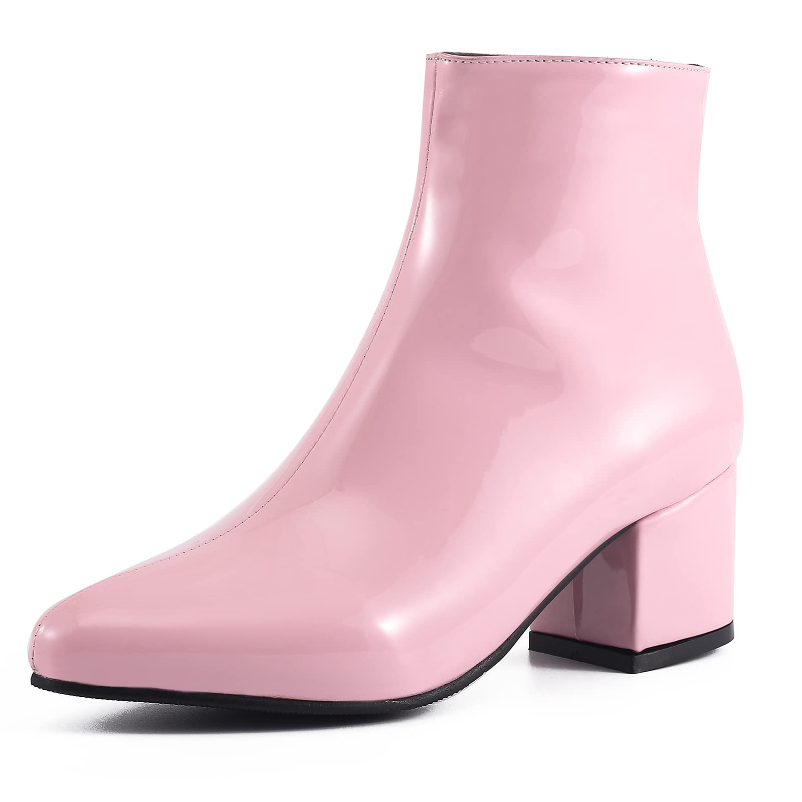 LIURUIJIA Womens Pointed Toe Ankle Boots Mid Chunky Heel Side Zipper Lined Fall Winter Fashion Boots