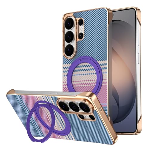 Coque Samsung S24 Ultra violette en fibre de carbone avec support magnétique