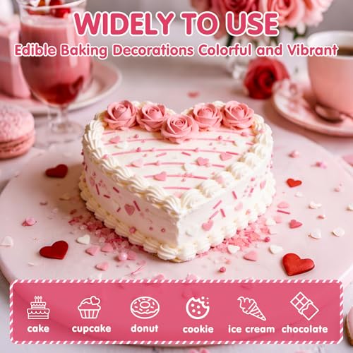 Image of Edible Heart Sprinkles,Pink White Sprinkles -130g,Edible Heart Shaped Sprinkle,Pearl,Jimmies and Sugar Crystals Mix for Baking,Light Pink Cupcake Toppers,Cake,Candy,Cookie Decorations,Donuts Ice Cream Dessert Decorating,Wedding Birthday Party Supplies