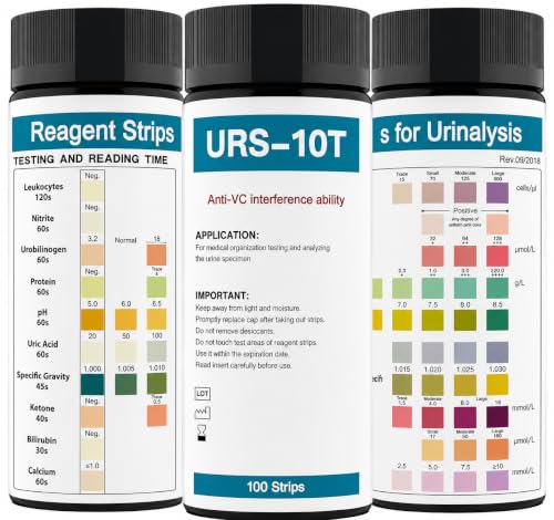 URS 10-in-1 Urine Test Strips 10 Parameters Testing UTI, Urinalysis for Ketosis, pH, Protein, Kidney and Liver Function, 100 CT