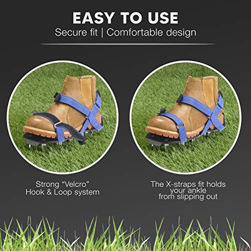 EnvyGreen Lawn Aerator Shoes – Ready-to-Use, Pre-Assembled – One-Size-Fits-All Gardening Shoes – Lawn Core Aerator with X-Strap – Lawn Aerator Spike Shoes for Lawn, Yard, and Roots – Premium Tools