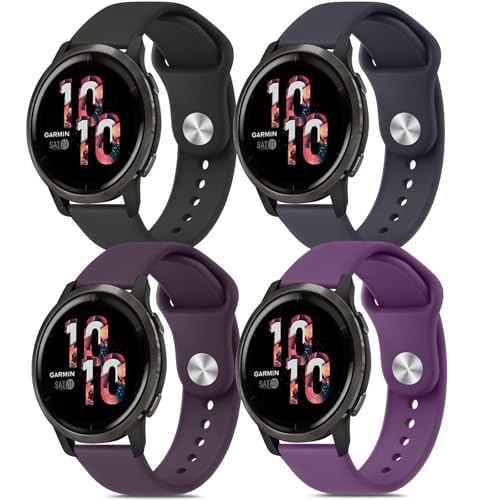 Vancle - Pulsera compatible con Garmin Venu 3/Venu 2/Forerunner 255/Forerunner 265/Vivoactive 4 hombre mujer, 22 mm de silicona deportiva (negro/púrpura oscuro/azul noche/cereza oscura)