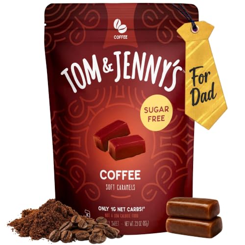 Tom & Jenny's Sugar Free Candy Soft Caramels Individually Wrapped - Sea Salt & Vanilla - Low Net Carb Keto Zero Sugar Candy with Allulose & Maltitol (Coffee Chewy Caramels) 1 Pack