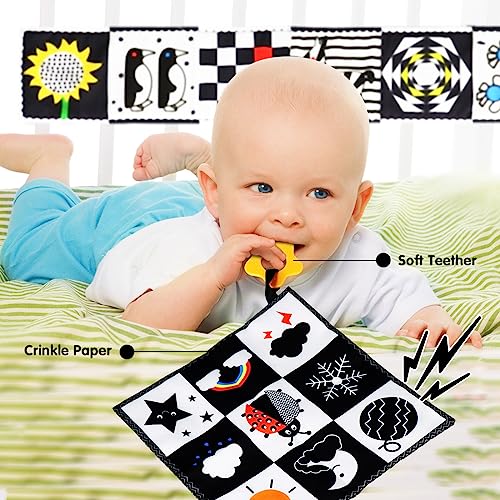 Jiosdo Baby Spielzeug 0-3 Monate, Kontrast Spielzeug Baby Stoffbuch Knistertuch Würfel, Kontrastbuch Schwarz Weiß, Black & White Kinderwagen Spielzeug Geschenksets Babyspielzeug 0 3 6 12 Monate(3PCS)