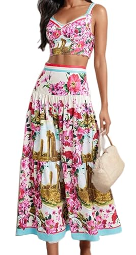 ksotutm Womens 2 Piece Skirt Sets Floral Summer Outfits Halter