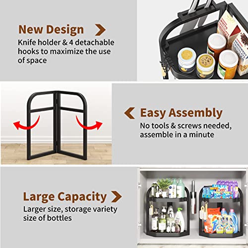 Coorack Spice Rack Organizer With Hooks, 2 Tier Bathroom Countertop, Kitchen Corner Seasoning Shelf, Standing Storage For, , Bedroom (Large), Black-Large #TOP4
