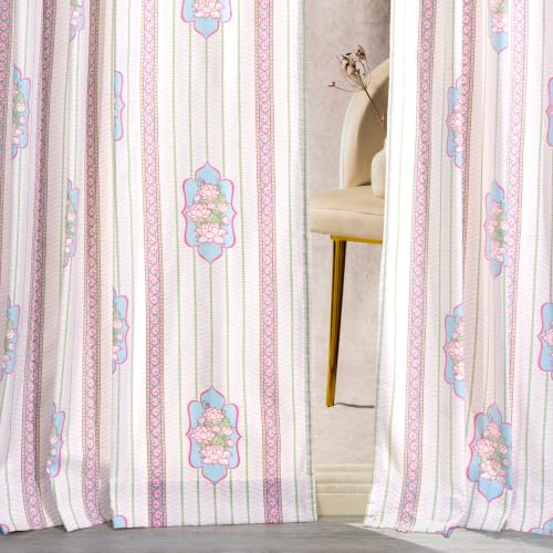 Image of Tranquebar Curtain Co. Cotton Curtains 7 Feet Long Set of 2,60-65% Room Darkening,Pink Kamal,Door Curtains 7 Feet Set of 2,Door Curtains 7 Feet Set of 2,BackTabs, Kamal(213 cm)-Set of 2