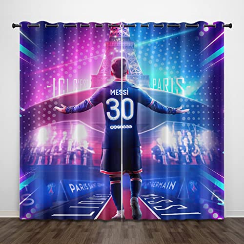 Enfunt-Home Rideaux Chambre,Impression 3D Paris Saint German PSG Rideau Occultant Oeillets Ensemble Lot de 2 Messi Rideaux Occultants