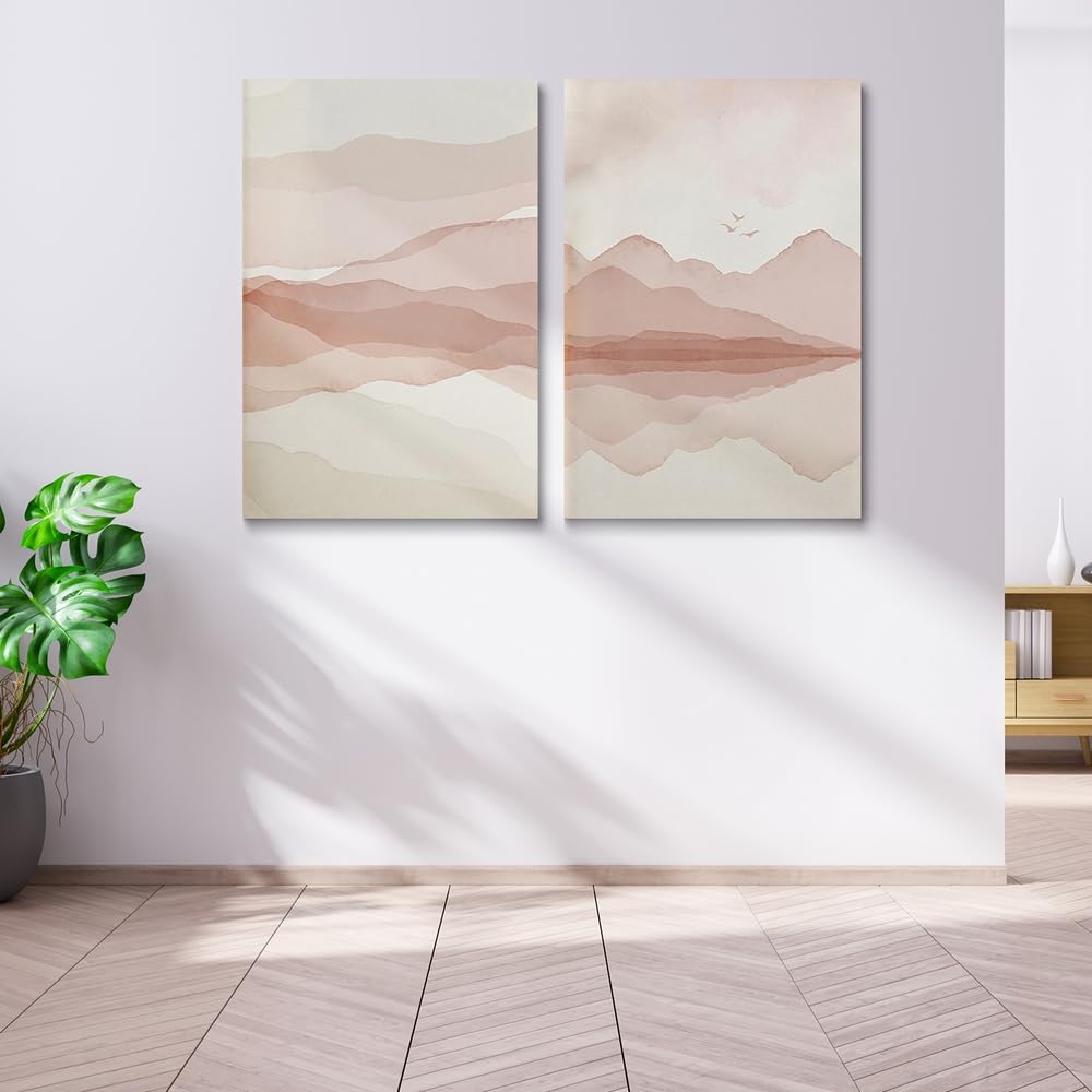 Amazon.co.jp: SKYSUKEY 抽象画 水彩画 山の絵画 ピンクと白のウォール