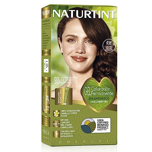 NATURTINT Biobased | Coloración Permanente Sin Amoniaco | 100% Cobertura de Canas | Tinte para el Cabello Ingredientes Naturales | Color Intenso y Duradero | 4W Castaño Oscuro Radiante | 170ml