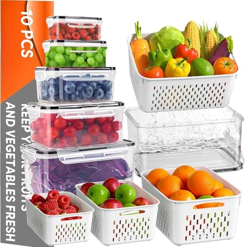 LEXICOCZ Paquete de 10 cajas de almacenamiento con tapa, escurridores, organizadores de frigorífico, cajas de almacenamiento de utensilios de microondas, perfectas para armarios, cocinas