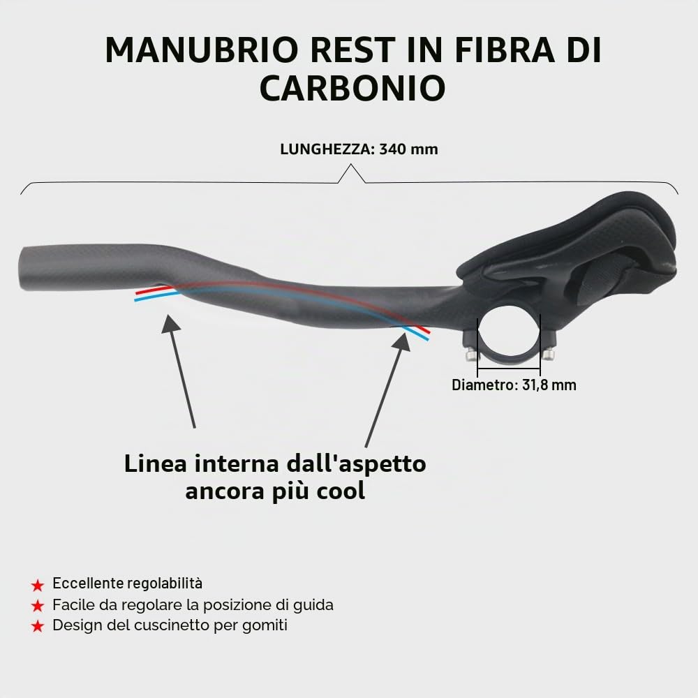 Alfa Pasca triathlon manubrio aero carbon 340mm bicicletta manubrio 31.8