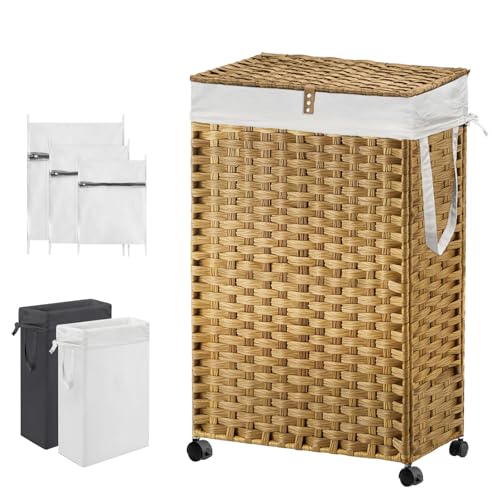 88L Slim Laundry Hamper with Wheels, 23.3 Gallon Rolling Laundry Basket with Lid, Tall and Narrow...