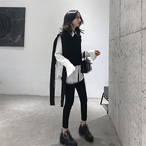 100% Cashmere Knitted Sweater Vest Sleeveless Crewneck Pullover Sweater Short Ribbon Jumper (Black L)3