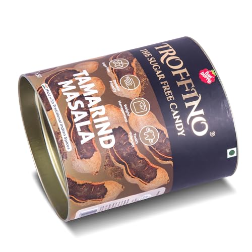 Image of TROFFINO Sugar Free Indian Spices Tamarind Masala Candy Jar (50 Candies) - Mouth Watering Hard Candies, Gluten-Free - Pack of 1