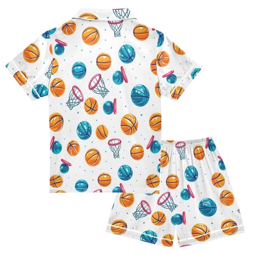 ALAZA Basketball Ball Polka Dot Satin Pajamas Set Short Sleeve Button Down Sleepwear Summer Pjs 2 Piece2