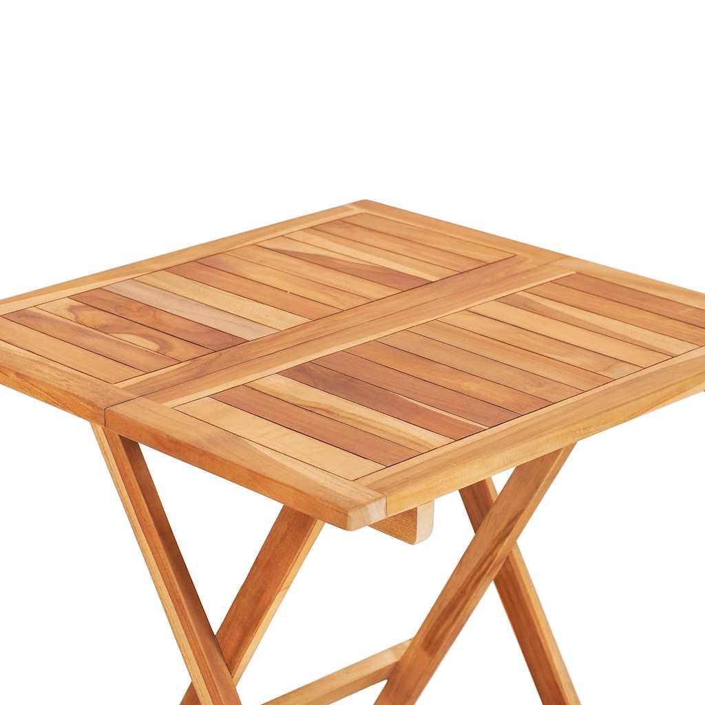 Set da bistrot in legno massello di teak con cuscino beige, tavolo pieghevole e sedie per giardino, terrazza, balcone