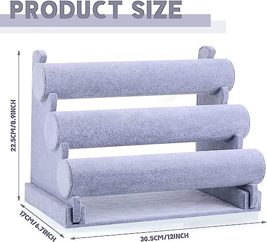 Image of 3 Roll Velvet Bangle Stand Wooden Jewellery Display Stand (Grey)