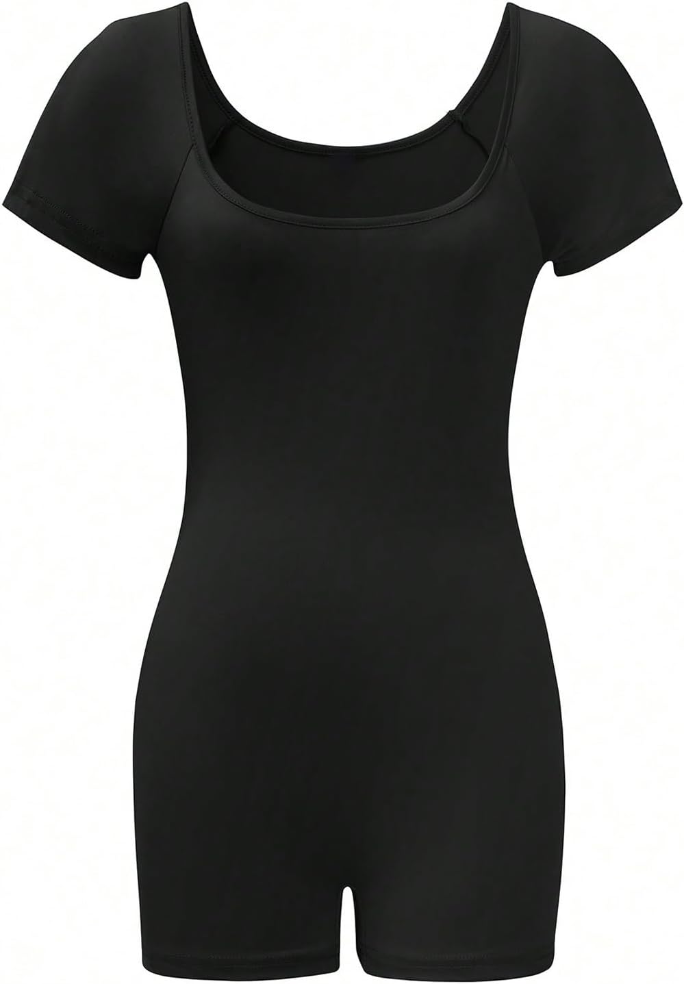 WDIRARA Women's Square Neck Short Sleeve Romper Unitards Bodycon Shorts Jumpsuit - Image 3