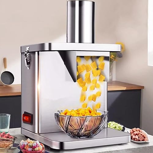 Cortadora de verduras comercial con 5 cuchillas de rejilla, acero inoxidable de alta resistencia, 250 W, cortadora eléctrica de frutas para patatas, zanahorias y cubos, ideal para restaurantes, cant