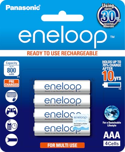 Panasonic Eneloop BK-4MCCE4BT4 - Rechargeable Battery up to 800mAh AAA type 4 units pack size