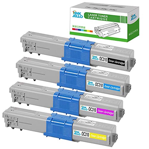 Inkjello Compatible Toner Cartridge Replacement for OKI C310 C330 C331 C510 C511 C530 C531 MC351 MC352 MC361 MC362 MC561 MC562 OC310BK OC310C OC310M OC310Y (Black/Cyan/Magenta/Yellow, 4-Pack)