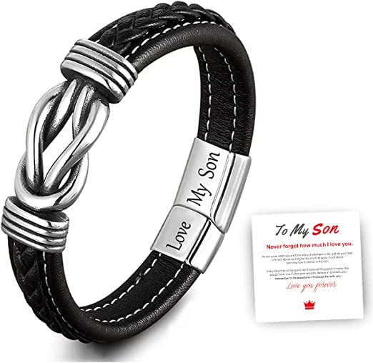 Braided Leather Bracelets for Men, Mens Leather Bracelet with Stainless Steel Magnetic Clasp Bangle Bracelet Wristband Christmas Graduation Birthday Back to School Gifts for Son Grandson