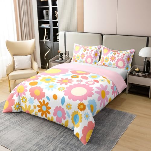 Juego de ropa de cama de algodón 200 x 200 cm de flores y arco iris 4