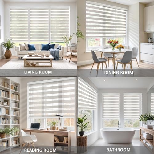Image of Motorized Zebra Blinds Custom Size Smart Dual Layer Shades for Windows with Remote | Assembled in USA | Electric Day and Night Privacy Light Filtering Rechargeable Quiet Motor Window Shades